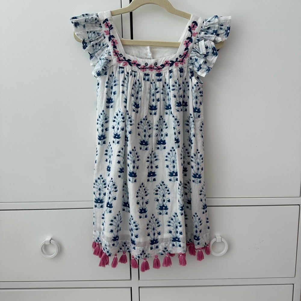 Roller Rabbit White and Blue Floral Dress with Pink accents